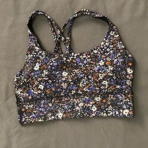 Lululemon Energy Longline Bra, Purple Floral, Size 6